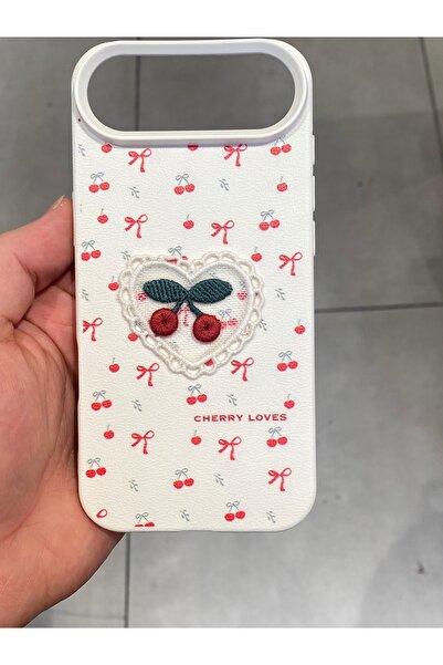 Mee.co حافظة هاتف مطرزة بنمط الكرز متوافقة مع آيفون 17 إير، غطاء هاتف محبوك ب...