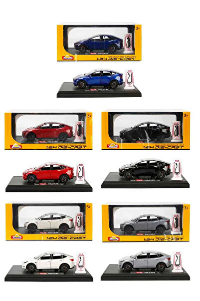 welcomein Die Cast Koleksiyonluk 1:24 Ölçek Tesla Model Y Metal Araba Şarj İstasyonu Dahil Sesli Işıklı