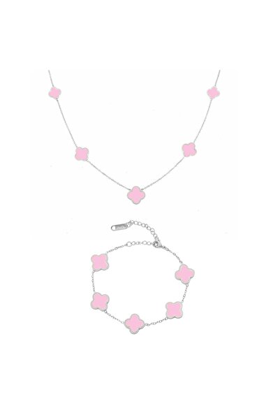 RAFINI Silver Flower Bracelet + Necklace Set - 18K Gold Plated, Stainless Steel