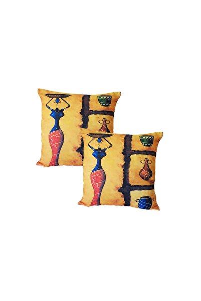 EHA Set of 2 pillowcases, woman and African vase print, 43x43 cm, EHA, 14