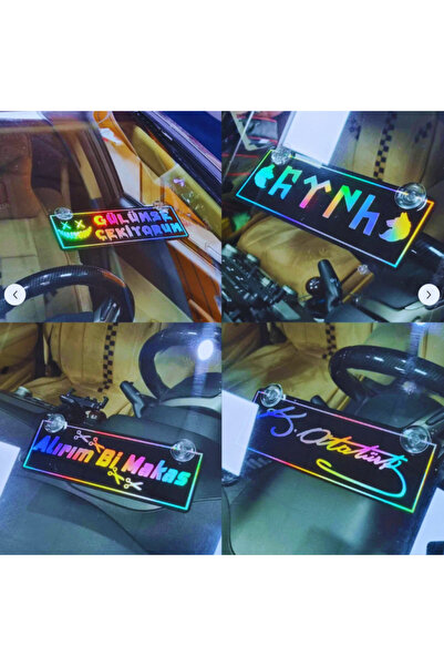 CybillStore Kişiye Özel Holografik Yazılı Parlak Siyah Pleksi Oto Aksesuar – 1 ADET Vantuzlu 22x7,5 cm (Lazer Kesim)