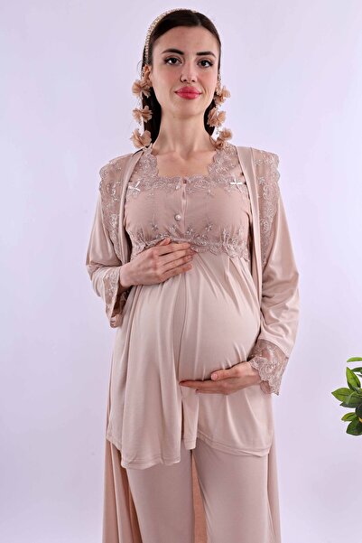 ByLohusa Effortt Brown Long Dressing Gown Maternity Pajama Set