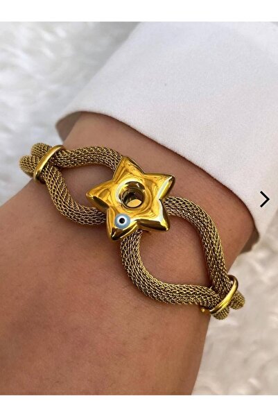 ESJ Stainless Steel Mesh Knitted Cord Star Detail Women's Bracelet 17+5 cm