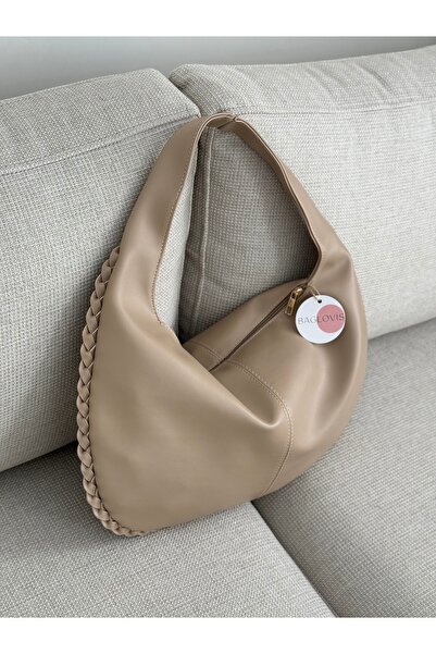 BAGLOVİS Big Slack Vison Women's Shoulder Bag with Knitted Edges and Single Strap En43 Boy27