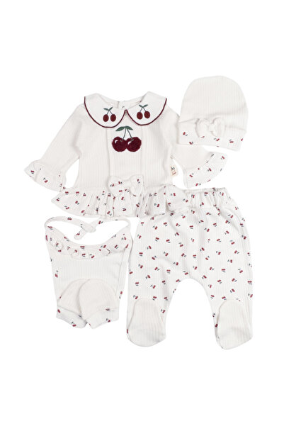 RCB 5-piece set for newborn girls, Cherries pattern, White
