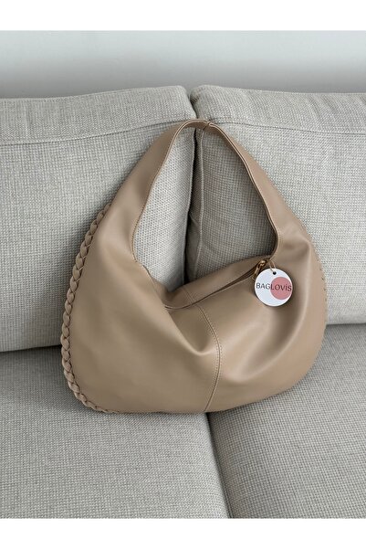 BAGLOVİS Big Slack Vison Women's Shoulder Bag with Knitted Edges and Single Strap En43 Boy27