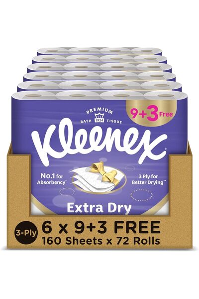 Kleenex لفات ورق تواليت فائقة الجفاف (عبوة من 9 + 3 لفات مجانية × 140 ورقة) ×...
