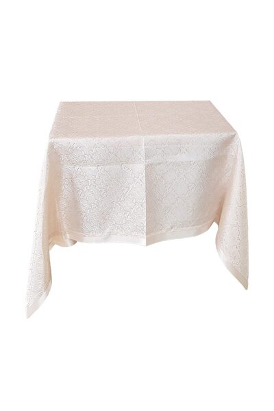 LALE Embroidered tablecloth, 160 x 220, for 8-12 people, Tulips, cream with cream stripes