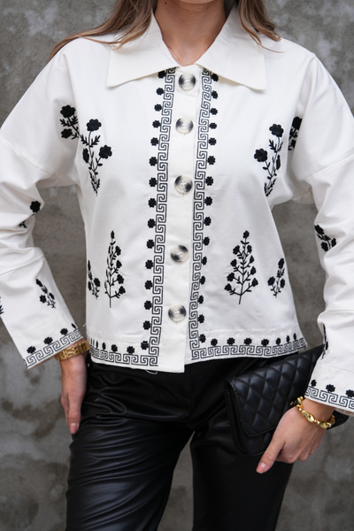 FancyWorld Πουκάμισο με μαύρο και άσπρο σχέδιο με λουλούδια με λεπτομέρεια με...