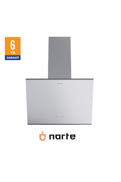 NARTE -H20060W 60 CM Beyaz Cam Inox Çıtalı Eğimli Davlumbaz - 6 YIL GARANTİLİ