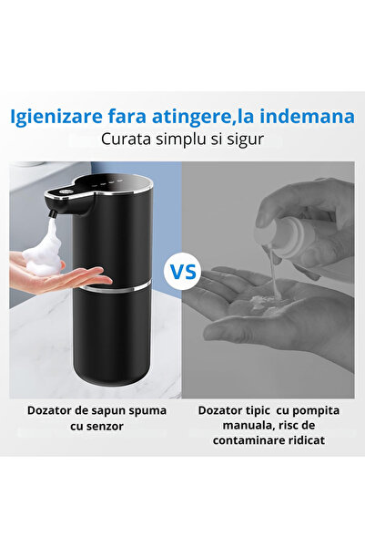 Skyline Orbion Dozator Săpun Spumă Automat, Senzor & Touch, 400ml, Reîncărcabil USB-C, Negru Mat