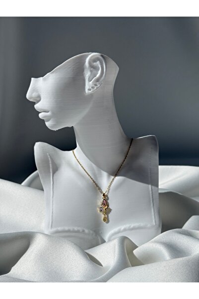 NB STEELORA قلادة نسائية متدلية من الفولاذ 316L بلون ذهبي مع حجر الزركون على ...