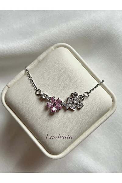 Lavienta قلادة من الفولاذ على شكل زهرة ذهبية وفضية