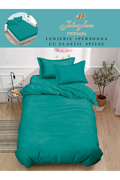 FIONNA.RO Fine Damask Bed Linen With Elastic 1 Person - Turquoise