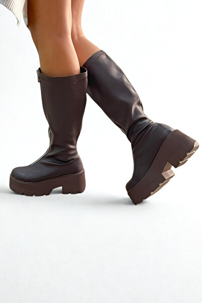 inizio Brown Leather Stretch Women's Boots P9030