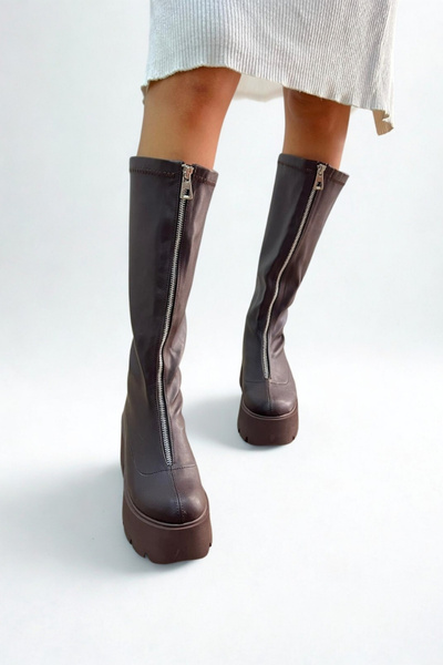 inizio Brown Leather Stretch Women's Boots P9030