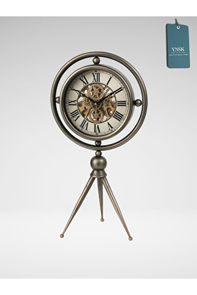 YNSK Luxury | Rotaris | Metal Çark Mekanizmalı Tripot Ayaklı Masa Saati, Ev S...