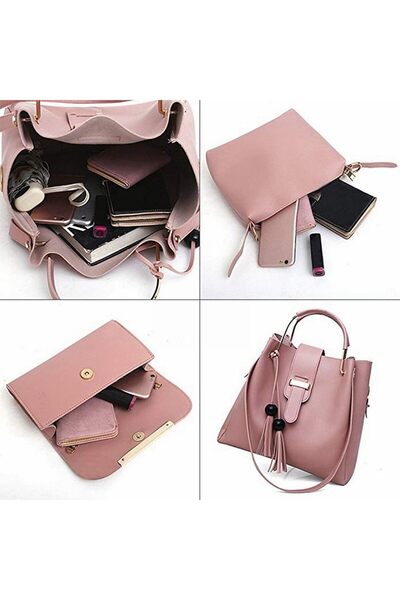 lnkoo XZSWQSA Women's Luxury 3-Piece Large Capacity Leather Handbag Set (Red)