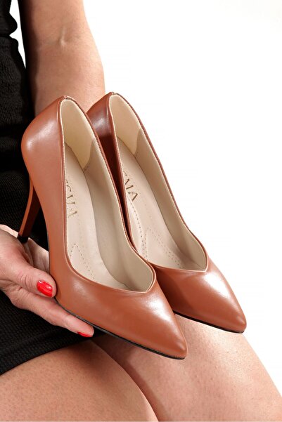 Y ESMA Stiletto Taba Cli̇t Medium Size 9cm Thin Heel, V Mouth Low-Cut Women's Shoes New Season