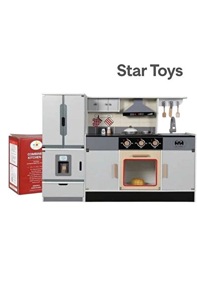 STAR TOYS Large wooden toy kitchen for children with refrigerator and oven –