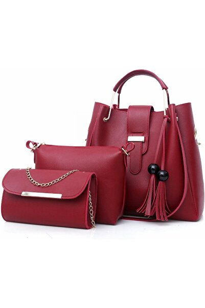 lnkoo XZSWQSA Women's Luxury 3-Piece Large Capacity Leather Handbag Set (Red)