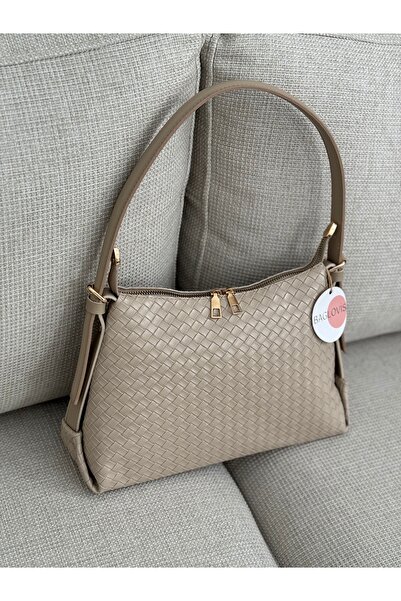 BAGLOVİS Baguette Vintage Women's Shoulder Bag with Adjustable Strap and Knitted Pattern En30 Boy20