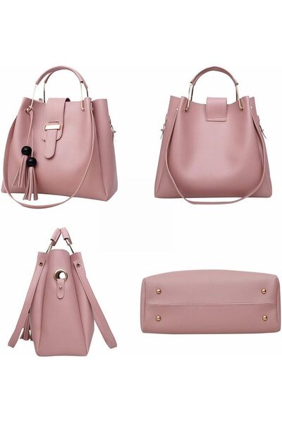 lnkoo XZSWQSA Women's Luxury 3-Piece Large Capacity Leather Handbag Set (Red)