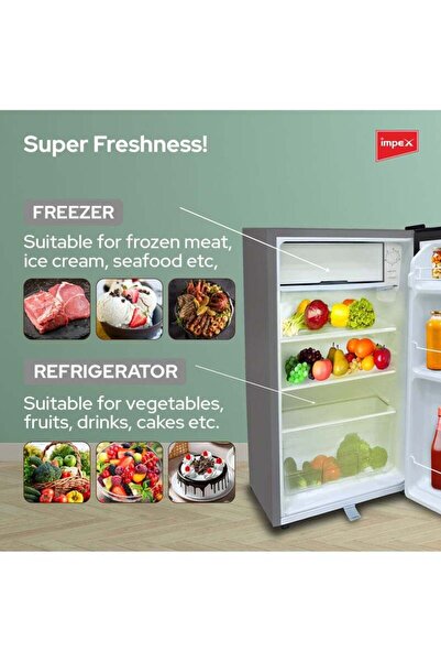 İMPEX Direct Cool Single Door Refrigerator 2.9Cubic Feet Faster Cooling Fridge 65 W IMRF 140C Dark G