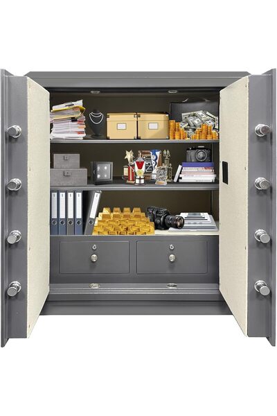 RUBIK Double Door Cabinet Safe Box, Digital and Key Lock RB-100BMG (Grey, 100 x 90 x 55 cm)