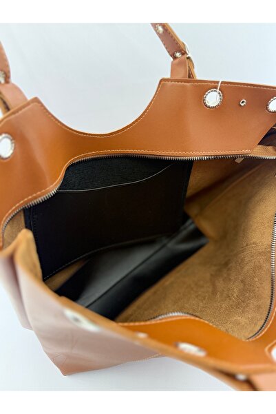 SİNİSA BAG Women's Faux Leather Hand and Shoulder Bag with Ring and Belt Buckle Detail