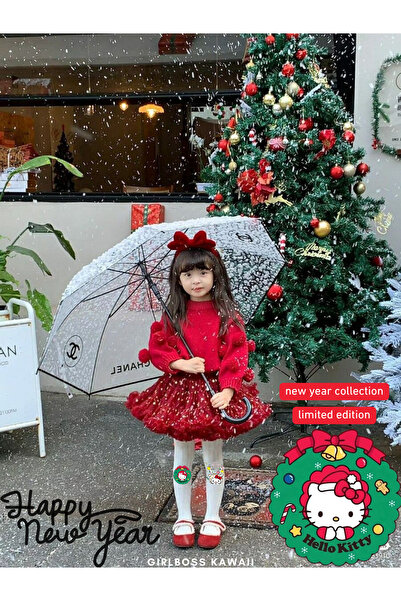 Girlboss Kawaii Hello Kitty ve arkadaşları yılbaşı beyaz külotlu çorap mat op...