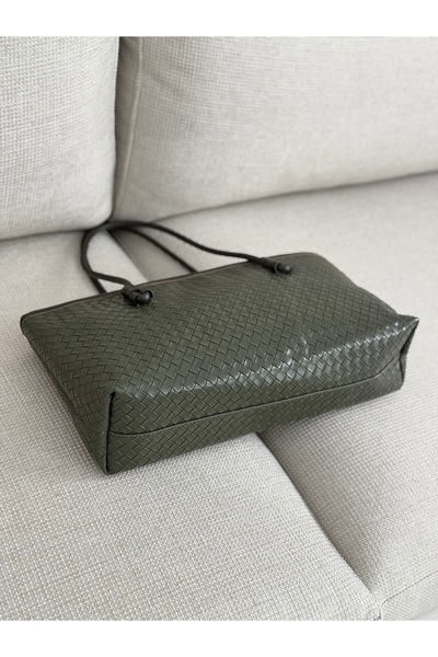 BAGLOVİS Classic Medium Size Knit Detail Khaki Women's Shoulder Bag En40 Boy20