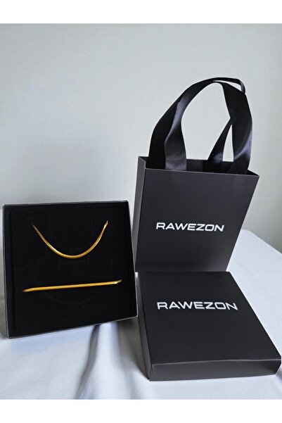 RAWEZON Çantalı Kutulu Erkek Hediye-Gold Renk İtalyan İnce Zincir Çelik Kolye Bileklik Sevgiliye Arkadaşa