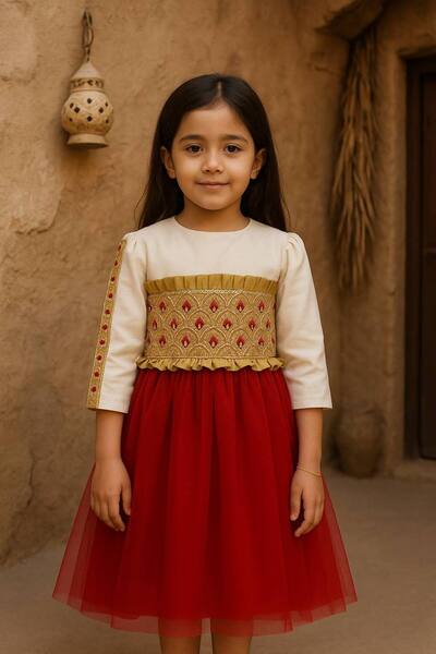La reina petite Larina Petite red embroidered folk dress