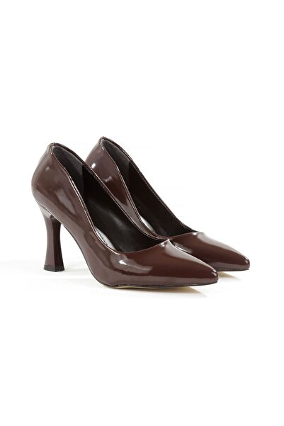 Y ESMA Stiletto Brown Patent Leather Medium Size 9cm Goblet Heel Women's Shoes New Season