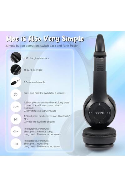 VALA Bluetooth headphones for children with cat ears, LED, with microphone, foldable, over-ear