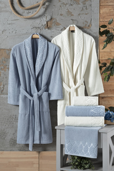 Fiesta Tekstil طقم رداء حمام مخملي جزئي من 6 قطع من إيليت