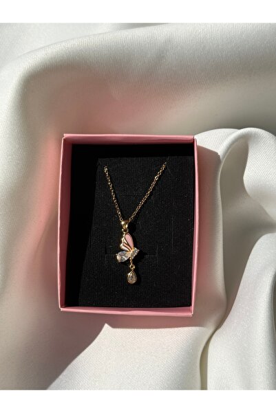 NB STEELORA قلادة نسائية من الفولاذ على شكل فراشة من الزركون مرصّع بالأحجار