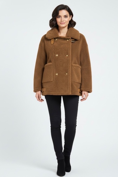 della moor Women's Brown Jacket Collar Oversized Plush Coat Size 40-44