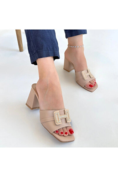 ALFA AKSESUAR 03 Erew Beige Skin Heeled Slippers