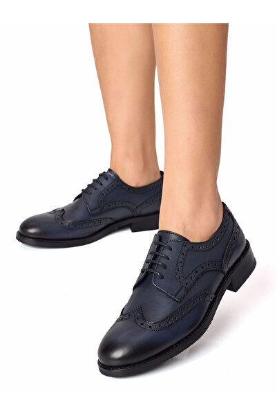 RUJO Дамски тъмносини ръчно изработени перфорирани класически оксфорд обувки ...