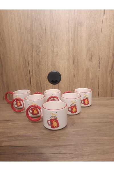 Keramika BÜYÜK HALKA KUPLU ÇAY FİNCANI YILBAŞI / YENİ YIL / NEW YAER 6 ADET