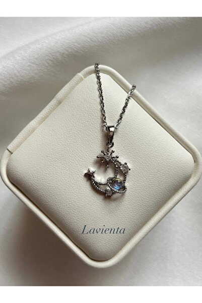 Lavienta قلادة من الفولاذ على شكل قمر ذهبي وفضي