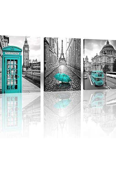 Today Idea لوحة جدارية من قماش باريس ولندن، 3 قطع، 12×16 بوصة (برج بيغ بن وبر...