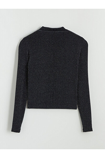 LC Waikiki Lcw Vision Black Mock Neck Shiny Look Blouse