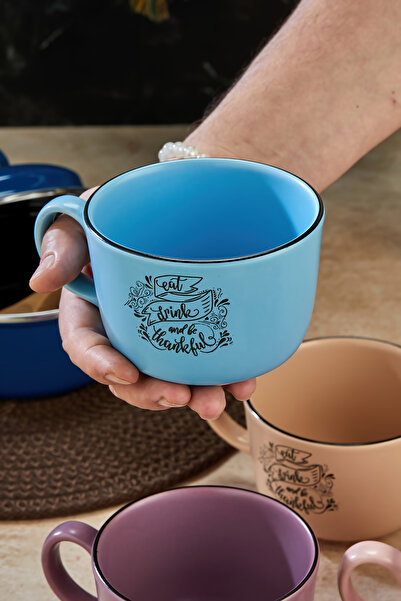 EMBazaar Printed Mega Mug 6-Piece Colored Handled Soup Bowl/Tea/Herbal Tea/Large Mug Set/Espresso