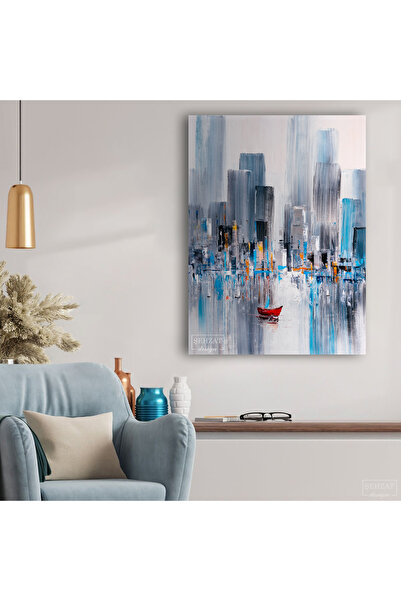 Manhattan Bay New York Single Vertical Canvas Wallpaper with Oil Painting Look