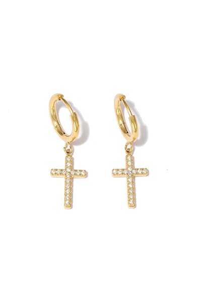 RAFINI Golden Cross Earrings - Placați cu Aur 18K, Otel inoxidabil