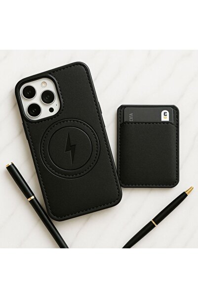 madamcase حافظة آيفون 14 برو باللون الأسود مع محفظة جلدية وحامل بطاقات وميزة ماج سيف