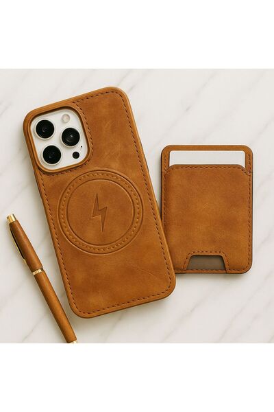 madamcase حافظة آيفون 13 برو ماكس من الجلد البني مع حامل بطاقات ومحفظة وخاصية ماج سيف